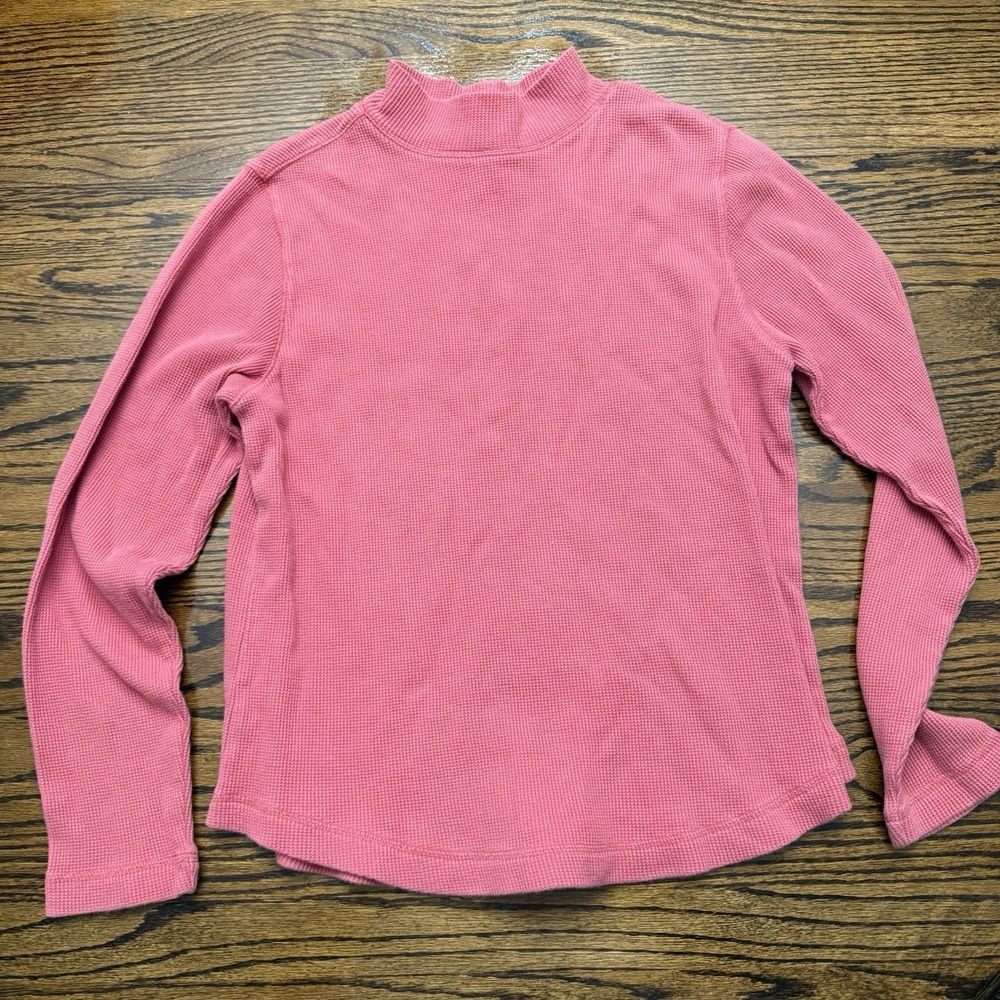 L.L.Bean L-REG Waffle Knit Top Women's Large Long Sleeve  Red Vintage